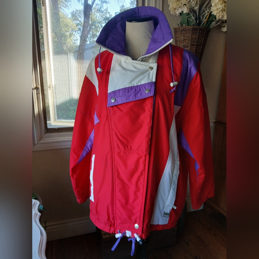 Vintage Colorblock Ski Jacket Parka Size XL Ladies Coat 80's 90's